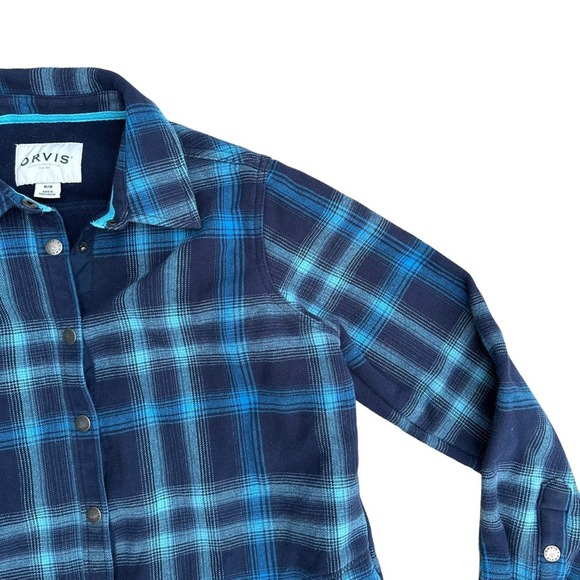 Orvis Fleece Lined Flannel Jacket Women Long Sleeve Snap Button Down Blue Medium - Picture 2 of 12